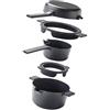 Brabantia. Set Compatto Salvaspazio Brabantia 5PZ Padella Pentola Casseruola Antiaderente 2 Coperchi Black - 240782