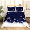 Bedluxy Set di biancheria da letto per ragazze e ragazzi con motivo natalizio con fiocchi di neve, set di copripiumino decorativo a tema natalizio per Capodanno, 3 pezzi, biancheria da letto matrimoniale