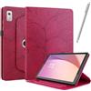 Netany Rotating Custodia per Lenovo Tab M9 2023, con penna PU Pelle Flip Cover, con portapenne Supporto Rotazione 360 Protettiva Cover - Rosso