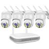 DRIWEI Kit Videosorveglianza Wireless Nvr 4 Canali Wifi Ip 4 Telecamere Motorizzate 3 m