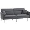 HOMCOM Divano Letto 3 Posti con Meccanismo Clic Clac, Divano in Tessuto con Schienale Reclinabile su 3 Posizioni e 2 Cuscini, 189x91x84cm, Grigio