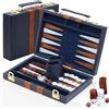 YUJUVI Backgammon Set legno Valigetta Backgammon da 11 pollici con Accessori Complet con Custodia in Pelle di Alta Qualità Set Portatile da Viaggio (11pollici, blu navy)