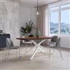 DEGHI Tavolo da pranzo 160x80 cm top effetto rovere deciso 38 mm e gambe incrociate in metallo bianco - Arkeo
