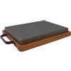 Kalu creations Piastra Rettangolare in Pietra Lavica con Vassoio in Legno, Bistecchiera con Supporto Legno con Manici per Cucinare e Servire Carne, 30 x 20,5 cm - Nero e Marrone