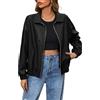 SotRong Giacca in finta pelle da donna alla moda oversize da motociclista cappotti a maniche lunghe tinta unita zip up stile bomber PU shacket colletto con risvolto soprabito con tasca, A-Nero, L