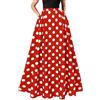 ThreeH Donna Vita Alta Una Linea di Gonna Lunga con Volant Swing Plissettata Stampa Floreale a Pois Gonne Vintage,Rosso
