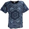 GURU SHOP Tibet & Buddhist Art T-Shirt Flower of Life Mandala Stonewash T-Shirt Uomo Cotone Stampato Shirt Abbigliamento Alternativo, Nero , S