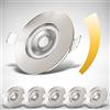 B.K.Licht Faretti LED da incasso dimmerabili ultrapiatti per bagno, LED integrati 4,9W, foro Ø68mm, luce calda 3000K, 480Lm, set da 6, rotondi, plastica color nichel opaco 230V IP44