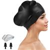 Zouwel Cuffia da nuoto in silicone per capelli lunghi, extra grande per donne, cuffia da nuoto da uomo, cuffia da nuoto con tappi per le orecchie e set di clip per il naso, tappi per il nuoto per capelli