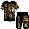 RIAAJ Maglietta da uomo con leone + pantaloncini estivi, stampa 3D, con scollo rotondo, a maniche corte, A2, XL