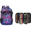 Comix WBS - Zaino e Astuccio Scuola con Set Completo con Cancelleria, Cover Rigida con Maxi Logo in Rilievo, Pratica Chiusura a Zip e Tirazip in Metallo