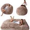 MAXYOYO Pouf gigante - trasformabile da pouf a letto - grande divano con rivestimento in peluche e soffice imbottitura inclusa, per adulti, coppie, ospiti (marrone, 135 x 190 cm)
