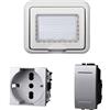 A2ZWORLD Kit Placca Scatola 503 Premontato IP55, 3 Moduli Presa Schuko 10/16A + Interruttore, Compatibile Con Bticino Living, Colore Grigio, Placca Stagna Idrobox Incasso Da Esterno
