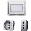 A2ZWORLD Kit Placca Scatola 503 Premontato IP55, 3 Moduli Presa Schuko + Presa Bipasso 10/16A, Compatibile Con Bticino Living, Colore Grigio, Placca Stagna Idrobox Incasso Da Esterno