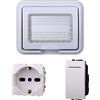 A2ZWORLD Kit Placca Scatola 503 Premontato IP55, 3 Moduli Presa Schuko 10/16A + Interruttore, Compatibile Con Bticino Living, Colore Bianco, Placca Stagna Idrobox Incasso Da Esterno