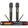 Depusheng R7 microfono wireless dotato di due microfoni portatili dinamici e ricevitore, con un raggio di ricezione di 80 metri, adatto per palchi di concerti karaoke
