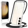 Coiwxmoi Cover per Samsung Galaxy S23 5G con Cordino 6,1,Trasparente Custodia con Laccio Tracolla Corda Catena Cinghia,Ultra Morbido Silicone TPU Antiurto Case per Samsung S23 5G, Nero