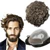 Mprosthesis Toupet da uomo, parrucche in capelli veri, toupet da uomo, con morbido PU+sottili unità di pizzo svizzero, 10 mm, capelli ondulati da uomo, 10 x 8 (#4 marrone chiaro)