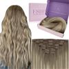 Fshine Extension Capelli Veri Clip 40 cm 120 g Extension Capelli Clip Lisci Castano Chiaro con Meches Dorate Estensione Clips Umani 7 pcs Matrimonio Colore 8 8 613
