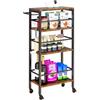 IBUYKE Carrello sottile da cucina in metallo a 4 ripiani, carrello su ruote per spazi ristretti, con manico e piano in legno, per cucina, sala da pranzo, lavanderia, marrone rustico TMJ065H