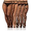 Geyoga 6 Paia Collant a Rete Taglie Forti Calze a Rete Nere a Vita Alta con Strass da Donna(L-XL)