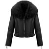 Geschallino Donna Giacca in Ecopelle Scamosciata Foderata in Sherpa Caldo Cappotto Corto Invernale con Colletto in Pelliccia 267 Nero M