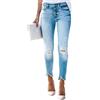 Generic Jeans casual da donna con bottone a vita alta con foro strappato pantaloni in denim, Blu, S
