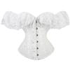 Generico Camicia da Corsetto Bustier Vintage con Stecche e Lacci da Donna con Giarrettiere Corsetto Bustier con Stecche e Lacci Lingerie Bodyshaper Body Pizzo Bianco Manica Lunga (White, XS)