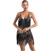 ranrann Donna Vestito Danza Latini Anni 1920s Abito da Ballo Latino Abito con Regolabili Spaghetti Straps Vestito da Spettacolo Ballo Cha-Cha Tango Samba Dancewear Oro Nero XL
