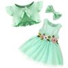 AIEOE Abito Cerimonia + Cardigan Volant Vestito Principessa Neonata per Battesimi Verde 3-4 Anni