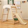 RELAX4LIFE Set di Arrampicata Multifunzione, Parco Giochi in legno Massello con Scivolo, Centro Attività da Interno, per Bambini 1 a 5 Anni (67x105x113 cm, Naturale)
