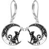 Wasee Gatto nero/Pipistrello/Ragno/Zucca/Lupo/Cardinale Rosso Argento 925 Signore Appeso Leverback Orecchini Luna Animale Gioielli Regali per le donne, 20x23mm, Argento sterling, Zirconia cubica