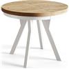 AlpiMeble Tavolo da pranzo rotondo EVO, tavolo allungabile, diametro da 80 cm a 130 cm, tavolo da soggiorno colore: Craft, con gambe in legno di colore bianco
