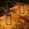 BKXCHA Lanterna Solare da Esterno, 2 Pezzi Metallo Lanterne Solari da Esterno IP65 Impermeabile LED Luce Retro Illuminazione per Esterni Patio Giardino Balcone Terrazza Festa Decorazione