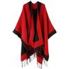 Danfiki Poncho da donna a maglia reversibile mantello caldo sciarpa a maglia cappotto per primavera autunno, Bordeaux, Taglia unica