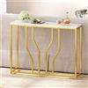 DlandHome Tavolino Consolle Tavolino 110 * 30 * 80cm per soggiorno/disimpegno/ingresso, impiallacciatura marmorizzata bianca con struttura in metallo dorato