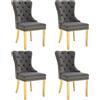 FC Set di 4 sedie da pranzo imbottite in velluto, con decorazioni in rivetti e anelli rotondi unici, 51×65,5×95 cm, Grigio