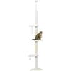 PawHut Albero per Gatti a Soffitto con Altezza Regolabile e Pali Tiragraffi in Cotone, 48x32x225-255 cm, Bianco