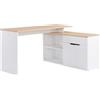 HOMCOM Scrivania Angolare con Libreria a 2 Ripiani, Armadietto e Cassetto, 140x117x76 cm, color Legno e Bianco