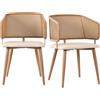 FC Set di 2 sedie da pranzo con schienale in rattan, cuscino del sedile in pelle PU, 51x 54x79 cm, Beige Marrone