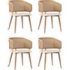 FC Set di 4 sedie da pranzo con schienale in rattan, cuscino del sedile in pelle PU, 51x 54x79 cm, Beige Marrone