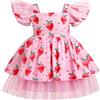 FYMNSI Vestito da bambina alla fragola, per bambini, per compleanno, da festa, per principessa, per feste, per matrimoni, in tulle, Rosa fragola., 4-5 Anni