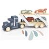Yookidoo Bisarca giocattolo con macchine in legno Carro attrezzi bisarca in legno Camion bisarca con gru magnetica e auto in legno Auto giocattolo per bambini e bambine dai 3 anni in su 3 4 5 6