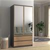Armadio guardaroba 2 ante 2 cassetti specchio 90xH180 cm quercia antracite Lily
