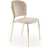 Sedia moderna da pranzo velluto beige oro Luxor