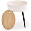 Tavolino soggiorno moderno rotondo contenitore 38xH45 beige rovere Beyu