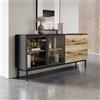 Credenza madia moderna vetrina 2 ante 3 cassetti 180xH85 rovere nero Zoe