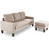 Divano moderno 3 posti 180x130cm pouf poggiapiedi tessuto grigio Parlux