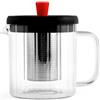 H&H Teiera in vetro borosilicato trasparente lt 0,6. con filtro in acciaio inox