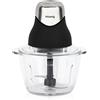 H.Koenig Mini Tritatutto elettrico Nero opaco LEO8 Ciotola di vetro graduata resistente 1L Lame in acciaio inox, facile da usare, verdure, carne, spezie, frutta secca, coperchio per conservazione